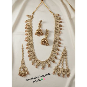 Wholesale New Vintage <b>Gold</b> Plated Imitation Copper Jewelry <b>Set</b> Long Mala Bridal Necklace Earrings Maang Tikka for Wedding Party - Product Image 1