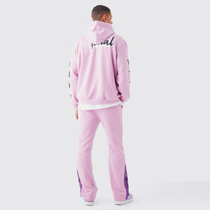 Ensembles de survêtement à capuche et de survêtement en coton épais délavé à l'acide pour hommes avec patch brodé d'appliques évasées zippées pour l'hiver - Product Image 5