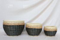 Pot Keramik Modern Kerajinan Rotan Anyaman Ramah Lingkungan Kapasitas Dapat Disesuaikan Desain Baru Rumah Taman Gantung Dalam Ruangan