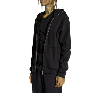 Haute qualité blanc poids lourd hommes solide grande taille sweats à capuche 220g coton français éponge personnalisé fermeture éclair complète thermique évacuation de l'humidité - Product Image 2