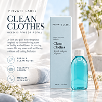 Recharge de diffuseur à bâtonnets pour vêtements propres, marque privée, 200 ml + bâtonnets |   Parfum d'ambiance pour la maison Fraîcheur et Propreté |   Fabricant OEM Espagne