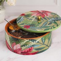 Boîte en bois Mina masala idéale pour le rangement de la cuisine indienne Boîte Mina masala en bois avec des motifs vibrants peints à la main à bas prix