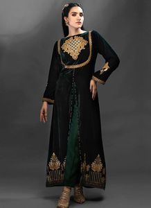 2023 Latest O-Neck Pant Dress Indian Pakistani Embroidery Long <b>Jacket</b> <b>Sequined</b> Lace Button Diamond for Wedding/Parties Natural - Product Image 2