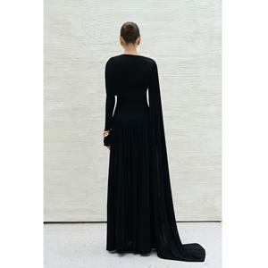 Robe à manches longues, service ODM, robe longue élégante DANNY DRAPED, vente en gros pour femmes, 95% acétate, 5% élasthanne, robes en provenance du Vietnam - Product Image 5