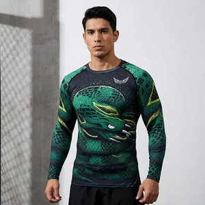 เสื้อแรชการ์ดแขนยาวลายงูสีเขียวสำหรับผู้ชาย แห้งเร็ว ระบายอากาศได้ดี เป็นมิตรกับสิ่งแวดล้อม ดีไซน์แบบถ่ายเทความร้อน เสื้อกีฬา - Product Image 2