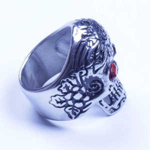 Bague de motard pour homme en acier inoxydable argenté avec crâne, incrustation or rose, ailes élégantes, tailles 9-14, accessoire de mode pour garçon, vendeur américain - Product Image 2