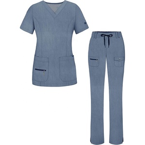 OEM Wholesale Custom Nurse <b>Scrubs</b> <b>Uniforms</b> Sets Polyester/Rayon Denim Fabric Hospital Use Unisex Needle Detection Seamless - Product Image 2