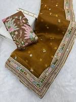 Kain Sutra Organza Khadi Merah India Pakistan Bordir Terbaru Eksklusif Saree Etnik Pengantin Dewasa Pernikahan Menawan