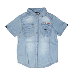 Camisa de Mezclilla de Manga Corta para Niños - Azul Claro - Product Image 1