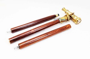 Bastón de madera marrón para caminar, bastón de madera plegable, brújula pulida de latón, mango de telescopio para senderismo, actividades al aire libre - Product Image 4