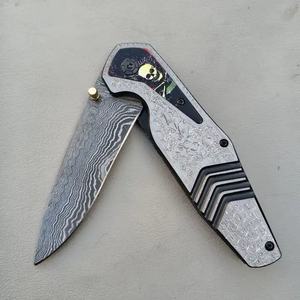 Jexmoo OEM personalizado hecho a mano de acero de Damasco cuchillo de bolsillo de 7 pulgadas con funda de cuero para regalo de aniversario padrino presente - Product Image 2