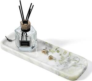 Bandeja de tocador ligera de mármol natural moderno Koville, Bianco Palomino, rectangular, de piedra, para lavabo de baño o encimera de cocina, 12x4 pulgadas - Product Image 1