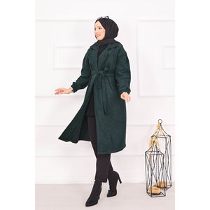 Abrigo Verde Esmeralda con Patrón de Espiga para Mujer, Abrigo de Invierno a la Moda, Forro de Nailon, Capucha de Lana, Cierre de Cremallera, Talla XS, Tweed Tejido, Casual - Product Image 5
