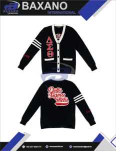 Delta Sigma Theta Sorority Winter <b>Cardigan</b> Sweater with Front Print Polyester/Cotton V-neck Front Logo <b>Vintage</b> Style DST - Product Image 5