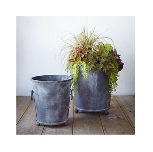 Pot de fleurs en métal galvanisé vintage, pot de fleurs rustique pour l'intérieur et l'extérieur, pots de fleurs pour la maison, vente en gros - Product Image 1