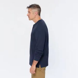 เสื้อยืดแขนยาวแขนยาวของผู้ชายเสื้อ100% คอกลมทรงหลวมสีพื้นแขนยาวน้ำหนักมาก - Product Image 3