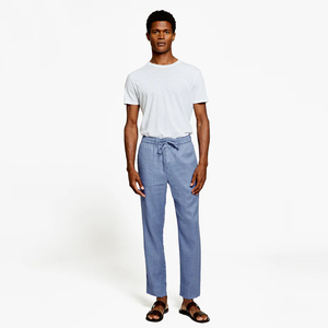 Pantalon en coton décontracté personnalisé pour hommes Pantalon en coton et lin à taille élastique léger de couleurs unies mince pour hommes - Product Image 4