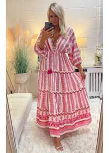 Impreso hasta el suelo Tallas grandes Manga tres cuartos Cuello en V Mujeres Casual Long Maxi Dress - Product Image 2