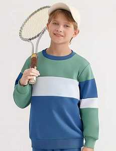 ชุดกีฬาฤดูหนาวสีทึบแบบลำลองสำหรับเด็กชุดวอร์มพร้อมฮู้ดกางเกงวิ่งออกกำลังกายผ้าฝ้ายโพลีเอสเตอร์ระบายอากาศ - Product Image 2