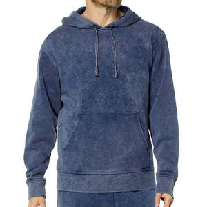Sudadera con Capucha Extra Grande de Estilo Hip Hop Casual para Hombre, 100% Algodón, Vintage, Negra, Lavada al Ácido, con Pedrería - Product Image 1