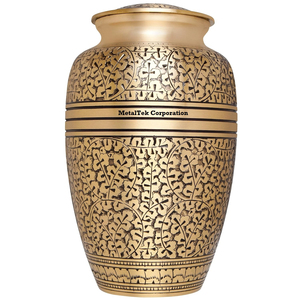 Urne de crémation en métal d'alliage de Style américain d'or classique sculpté à la main branches de feuilles d'or finition brossée dorée pour les urnes funéraires - Product Image 2