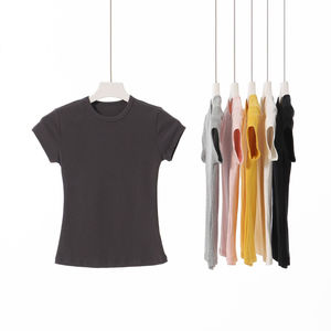 Meilleure vente T-Shirt femme 100% coton Anti-rides haute qualité personnalisable couleur unie Logo personnalisé imprimé en gros - Product Image 3