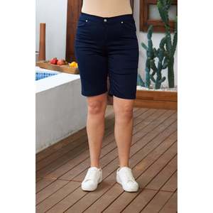 Shorts en coton bleu marine grande taille avec ceinture élastique - Product Image 1