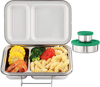 Boîte à lunch rectangulaire en acier inoxydable 304, étanche, compatible lave-vaisselle, bento pour enfants, 2 compartiments fixes, personnalisable