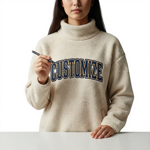 Women's Oversized Mockneck Warming Fleece <b>Polyester</b>/Cotton Pullover Front Logo Soft Breathable Fabric Relaxed Comfort - Product Image 1