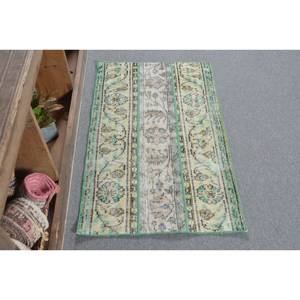 Alfombra de lana turca Vintage de 220x360 pies, diseño de retales verde y beige clásico, Alfombra de sala de estar con respaldo de látex para adolescentes - Product Image 3