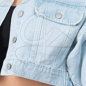 In New Arrival Casual <b>Women</b> Cropped Denim <b>Jean</b> Jackets <b>For</b> Custom Color Fitted Stretchy With Pockets - Product Image 5