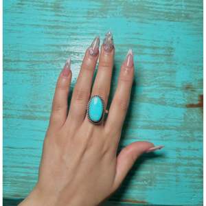 Johnny Dixon Kingman Turquoise & Stainless Steel Solitaire <b>Ring</b> with Gold Plating <b>Adjustable</b> Bezel Setting Gift - Product Image 5