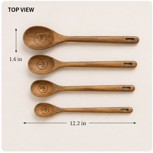 Ensemble de cuillères à mesurer en bois, 4 pièces, manche long naturel, design minimaliste rustique, ustensiles écologiques - Product Image 4