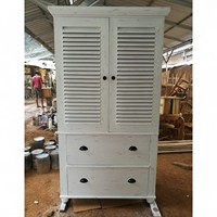 Armoire autoportante en bois massif de style américain du milieu du siècle, 2 portes battantes en acajou blanc, 2 grands rangements pour vêtements et atelier