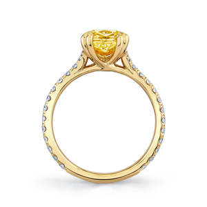 Bague de fiançailles en diamant de laboratoire certifié IGI, Faloren Jaune, taille coussin, pavé, excellente coupe, 3,12 carats au total, or - Product Image 4