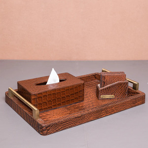 ถาดจัดระเบียบหนังทรงสี่เหลี่ยมผืนผ้างานฝีมือแนววินเทจเป็นมิตรกับสิ่งแวดล้อมสำหรับบ้านโรงแรมร้านอาหารงานตามสั่ง - Product Image 4