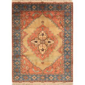 พรมขนสัตว์ถักมือ Aalam Gold Classic รุ่น Pae-5072 ลายเหรียญและสี่เหลี่ยมผืนผ้า สำหรับบ้านขนาดใหญ่-สำหรับห้องนั่งเล่นหรือห้องนอน - Product Image 1