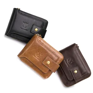 Bullcaptain portefeuille en cuir véritable pour hommes grande capacité ID fenêtre porte-cartes avec fermeture éclair portefeuille en cuir véritable pour hommes grand