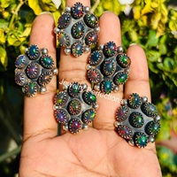 Lot de bagues en laiton plaqué argent 925 avec opale éthiopienne originale foncée antique, bijoux de mode étanches en pierres précieuses, vente en gros