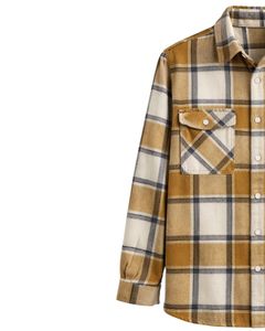 Chemise à carreaux personnalisée pour homme, manches longues, boutonnée, style décontracté en flanelle, couleur camel, marron, gris, fabricant sur mesure, vente en gros - Product Image 3