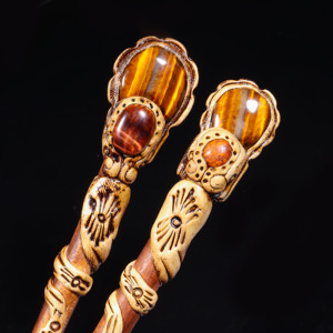 Palillos de madera de piedras preciosas de ojo de tigre hechos a mano accesorios para el cabello de moda para mujeres y niñas - Product Image 2