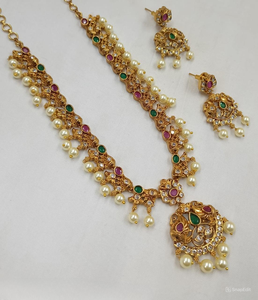 Joyería del templo Kundan DE LA India del Sur, joyería tradicional antigua para boda, joyería para mujer chapada en oro pesado, conjunto de joyería para mujer - Product Image 1