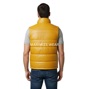 Chaleco de cuero con burbujas para hombre, chaqueta sin mangas de estilo acolchado, OEM y ODM, suministro directo de fábrica, Chaleco de cuero para hombre fabricado por Maximize Wear - Product Image 2