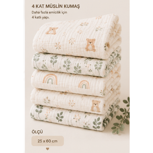Lingettes à épaules et bavoirs pour bébé Fronte Home 100% coton, 4 couches de mousseline, doux, absorbants, imprimés, pour nouveau-né, 25x60 cm - Product Image 1