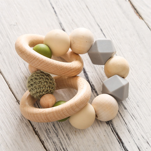 Anello da Dentizione in Legno <span class=keywords><strong>Montessori</strong></span> con Perline in Silicone, Giocattolo Sonaglino Sicuro e Masticabile per <span class=keywords><strong>Neonati</strong></span> e Bambini - Product Image 2