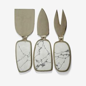 Rebanador de queso Chapado en plata y acero inoxidable, mango de diseño plano de mármol, estilo moderno, vajilla de plata, esparcidor de queso - Product Image 1