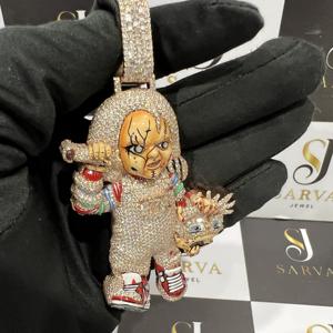 Colgantes y Dijes de Joyería Fina Unisex, Chapados en Oro, con Diamantes VVS de Lujo, Diseño de Muñeca de Dibujos Animados, Estilo Hip Hop - Product Image 4