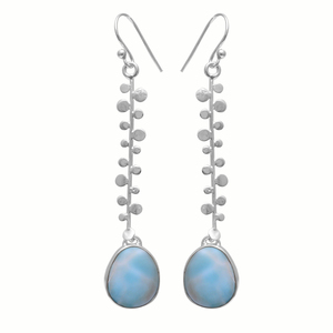 100% Naturel Larimar Ovale 925 Sterling Silver Bohème 7 cm de long Dangle 6.78 gms Boucles d'oreilles designer à la mode larimar bijoux en argent - Product Image 1
