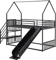 Lit superposé en métal avec toboggan et escalier, design Fun House pour enfants, finition noire