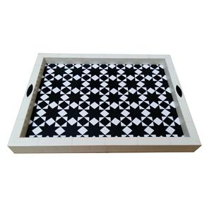 Bandeja de Servicio con Incrustaciones de Resina Hecha a Mano - Bandeja Otomana Decorativa de Lujo con Patrón Geométrico de Diamantes en Blanco y Negro para Hoteles - Product Image 1